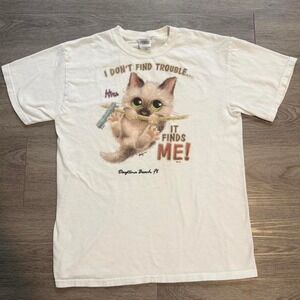 Vintage 2006 "Trouble Finds Me" Kitten T-Shirt - Daytona Beach - Medium